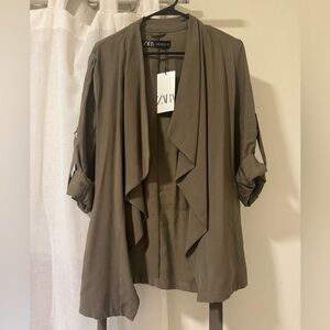 NWT Zara olive green jacket trench coat waterfall with belt